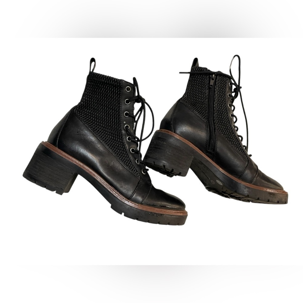 Alex Marie Avelli Leather Lace Up Combat Booties Lugsole Block‎ Heel Size 6 - Picture 4 of 11